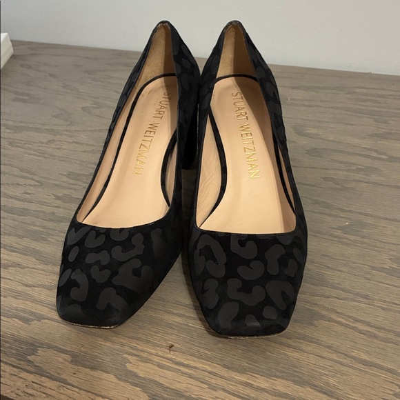 Stuart Weitzman JULIETTE Black Square Toe Suede Block Heels size 9 - Picture 2 of 9